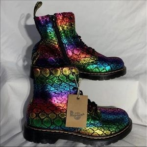 Dr. Martens Iridescent Mermaid Rainbow Croc Combat Boots Womans Sizing Listed